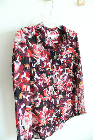 Liz Claiborne Red Purple Floral Collared Top | S