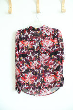 Liz Claiborne Red Purple Floral Collared Top | S