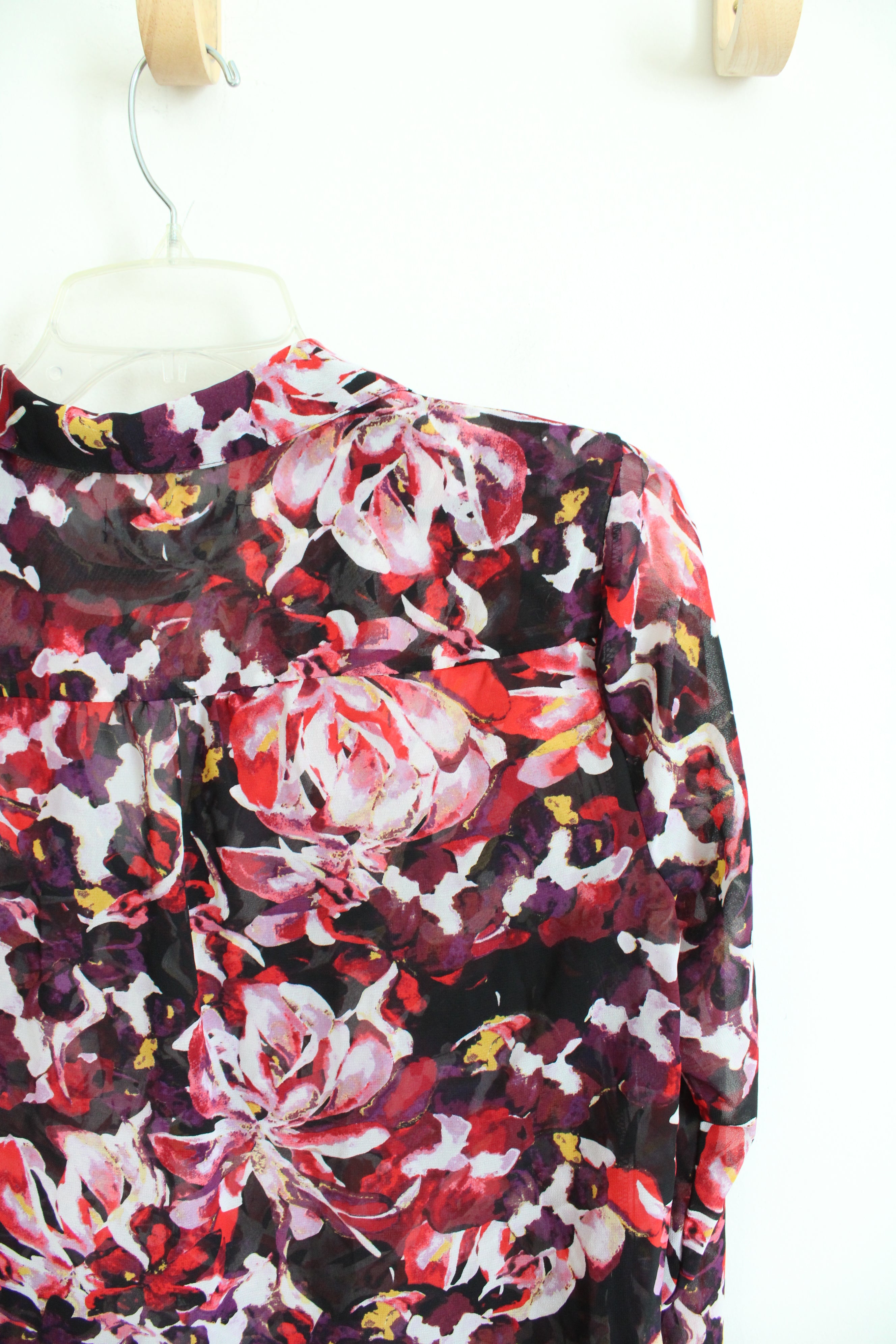 Liz Claiborne Red Purple Floral Collared Top | S