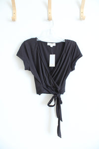 NEW No Comment Black Cropped Tied Waist Top | L