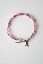 Breast Cancer Awareness Pink Beaded Sterling Silver Charm Toggle Bracelet