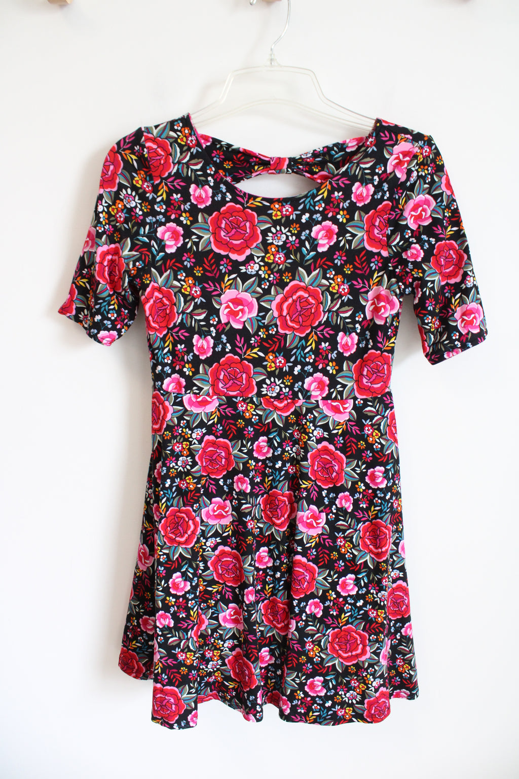 Emily West Black Floral/ Pink Unicorn Patterned Reversible Dress | 14