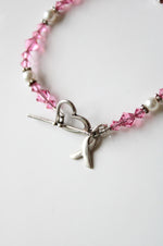 Breast Cancer Awareness Pink Beaded Sterling Silver Charm Toggle Bracelet