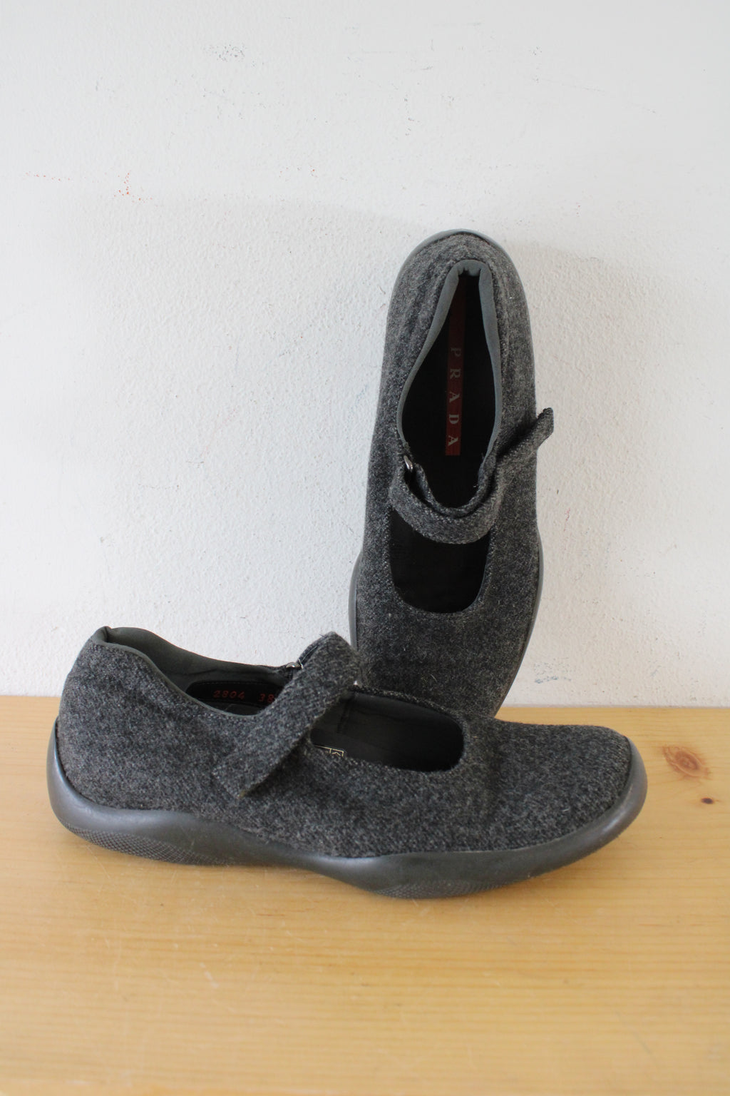 Prada Sport Gray Wool Mary Jane Ballet Flats | Size 38