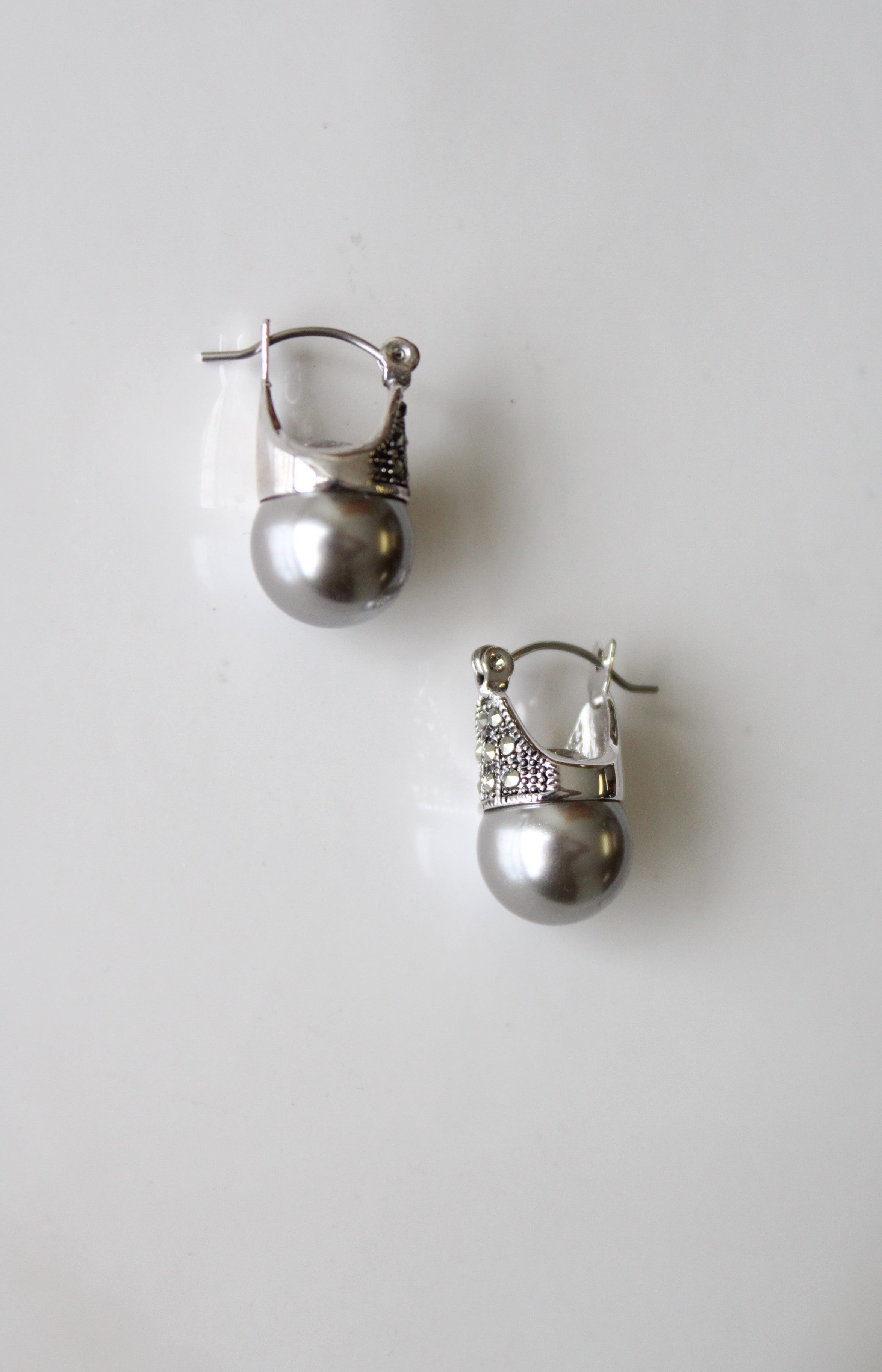 Simply II Silver Gray Faux Pearl Earrings