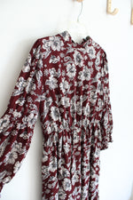 Emma & Michele Maroon Floral Long Sleeved Dress | S