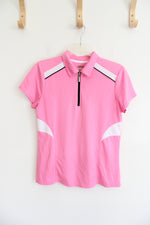 Izod Performance Pink & White Quarter Zip Athletic Polo Shirt | S Petite