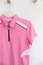 Izod Performance Pink & White Quarter Zip Athletic Polo Shirt | S Petite