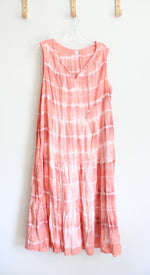 Old Navy Peach & White Tie-Dyed Tiered Maxi Dress | XL