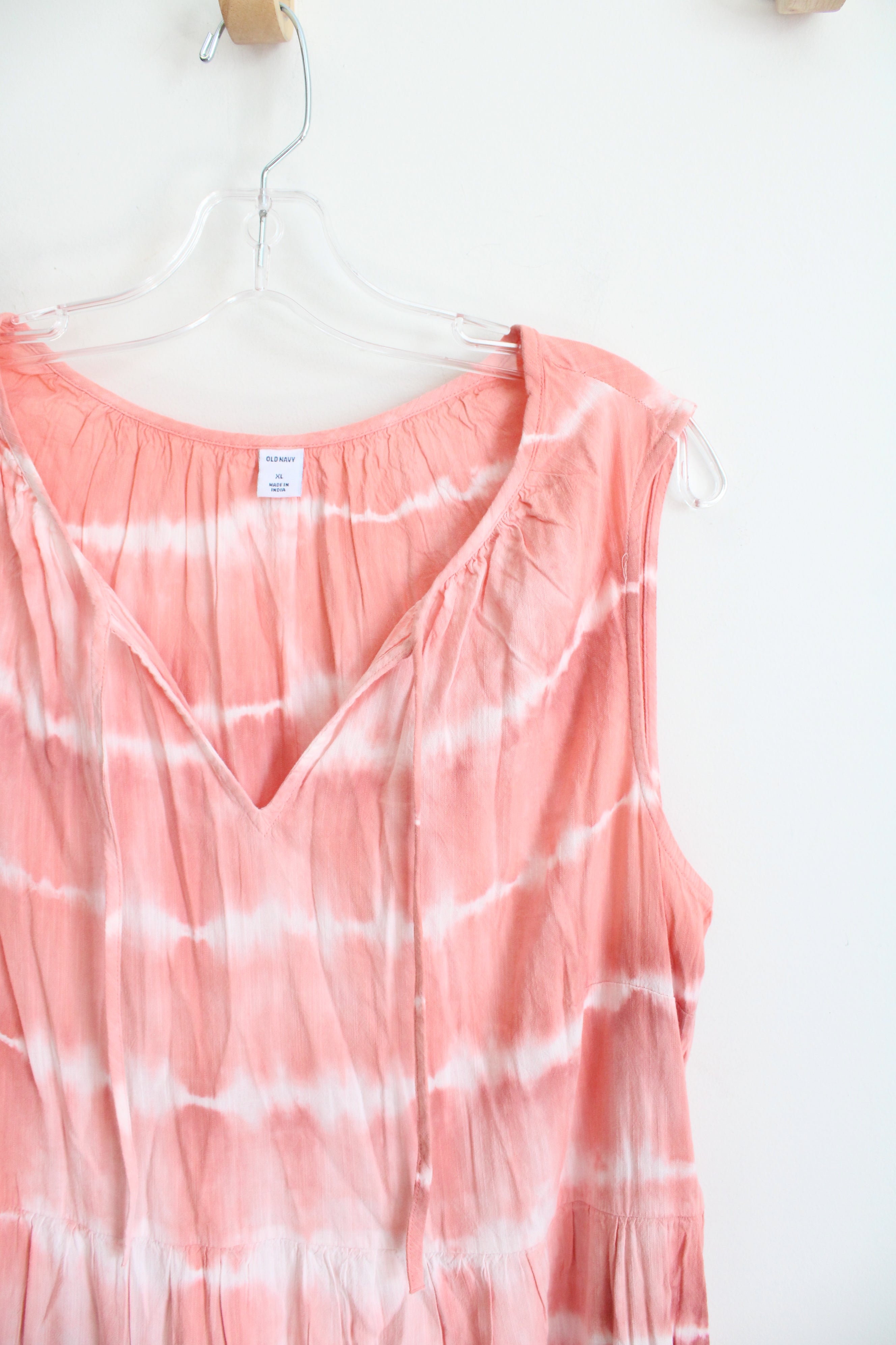 Old Navy Peach & White Tie-Dyed Tiered Maxi Dress | XL