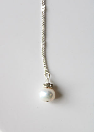 Pearl Silver Y Drop Long Necklace