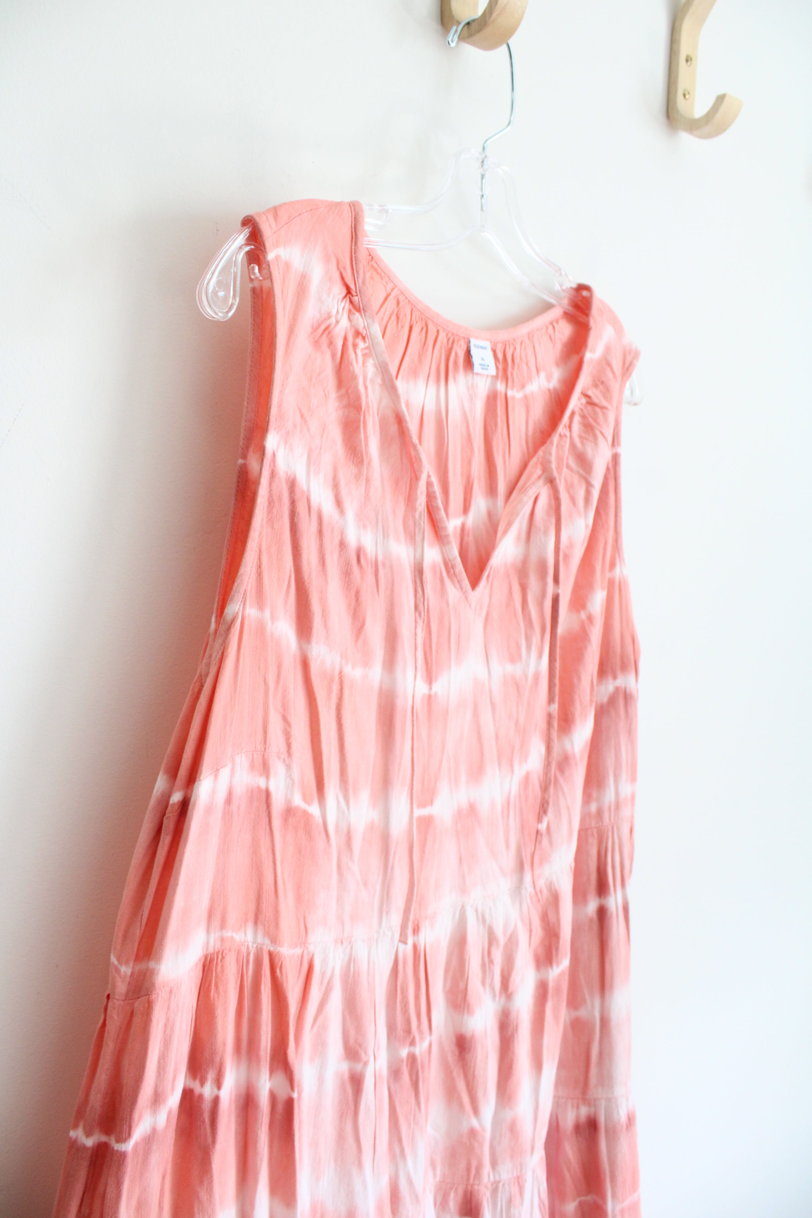 Old Navy Peach & White Tie-Dyed Tiered Maxi Dress | XL