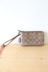 Coach Brown Double Zipper Signature Canvas Wristlet