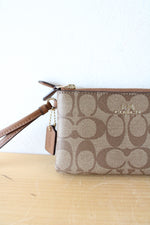 Coach Brown Double Zipper Signature Canvas Wristlet