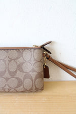 Coach Brown Double Zipper Signature Canvas Wristlet