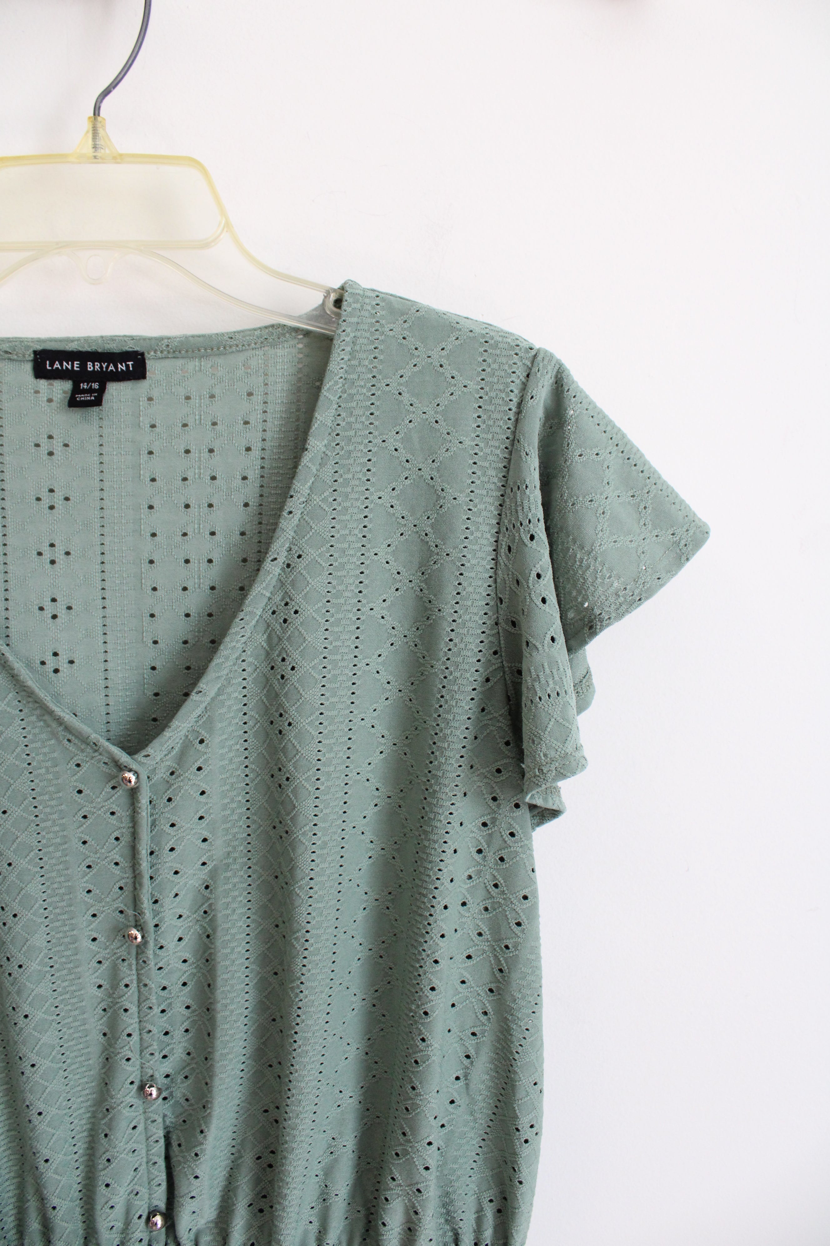 Lane Bryant Sage Green Eyelet Top | 14/16