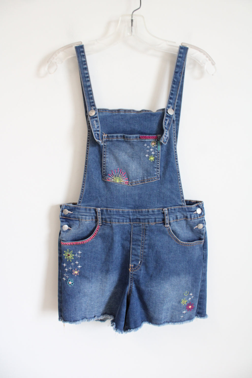Cat & Jack Denim Embroidered Overall Shorts | Youth XL (14/16)