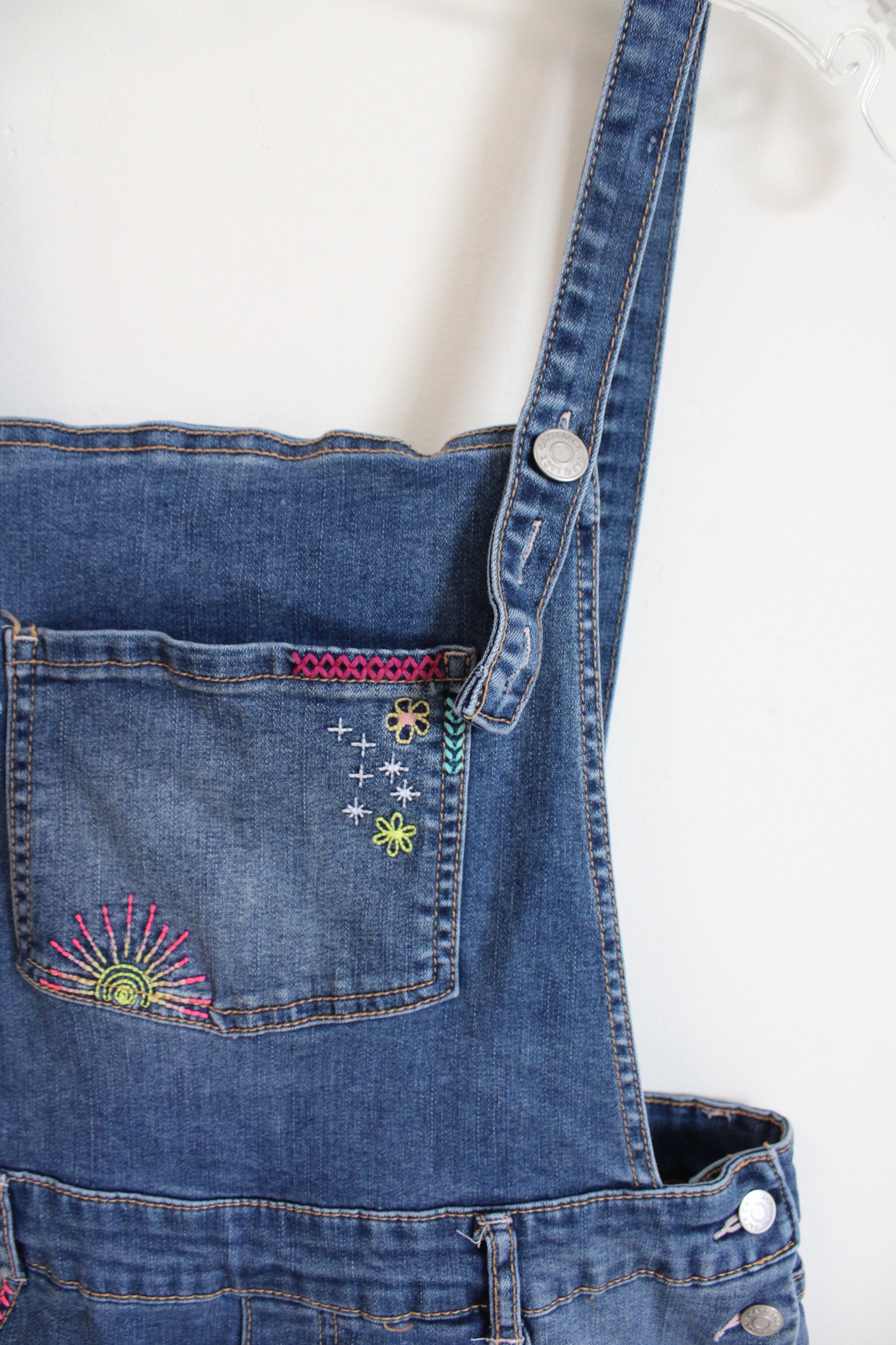 Cat & Jack Denim Embroidered Overall Shorts | Youth XL (14/16)