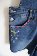 Cat & Jack Denim Embroidered Overall Shorts | Youth XL (14/16)