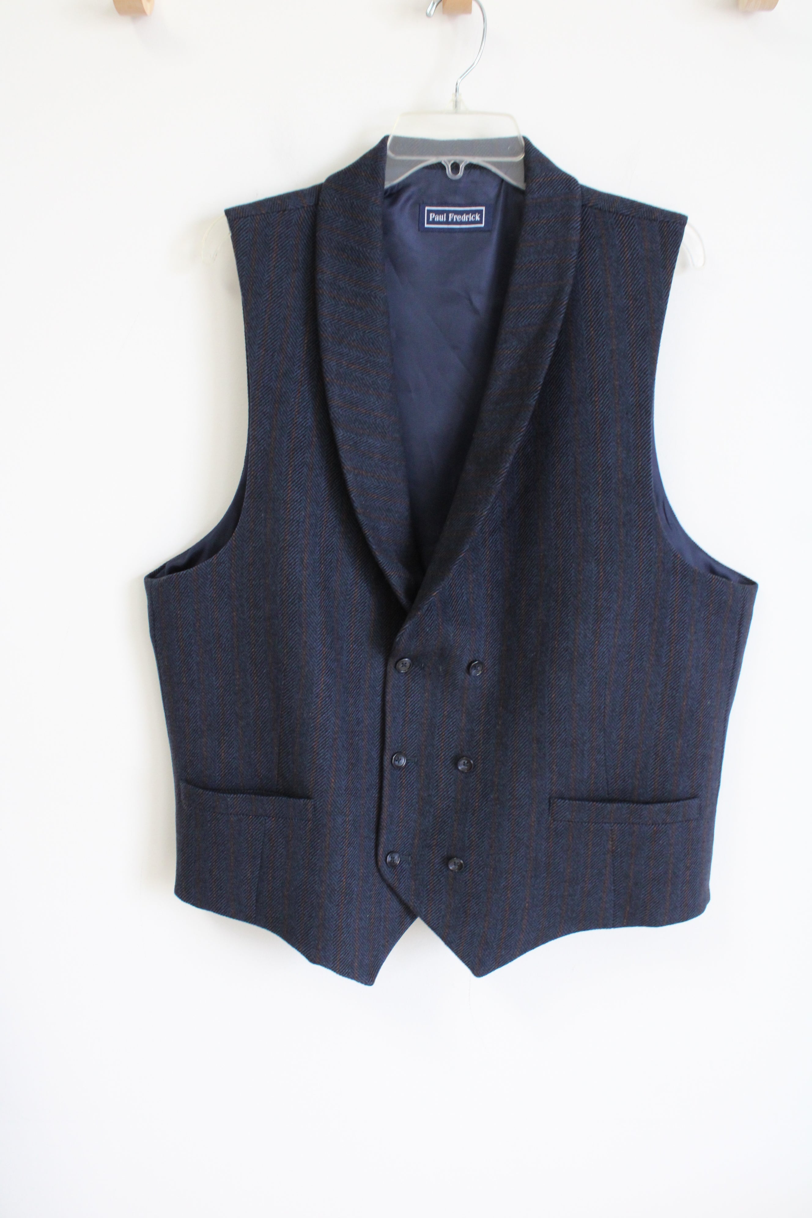 Paul Fredrick Blue Brown Striped Wool Vest | 44