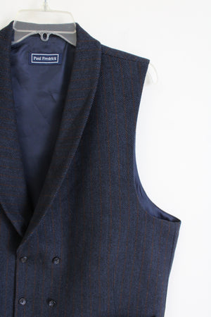 Paul Fredrick Blue Brown Striped Wool Vest | 44