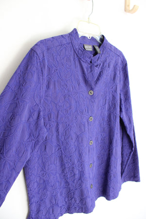 Additions By Chico's Textured Purple Floral Lightweight Jacket | 2 (L)