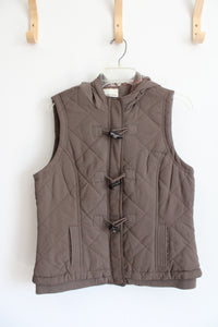 Sonoma Flannel Lined Brown Quilted Hooded Vest | M