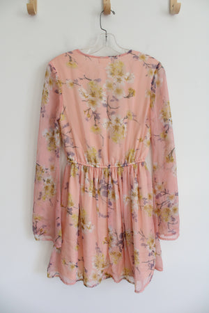 B.O.G. Collective Pink Yellow Floral Long Sleeved Dress | S