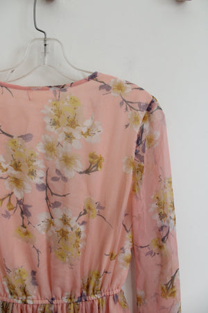 B.O.G. Collective Pink Yellow Floral Long Sleeved Dress | S