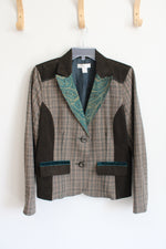 Christopher & Banks Green Corduroy & Brown Plaid Blazer | M