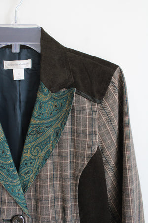 Christopher & Banks Green Corduroy & Brown Plaid Blazer | M