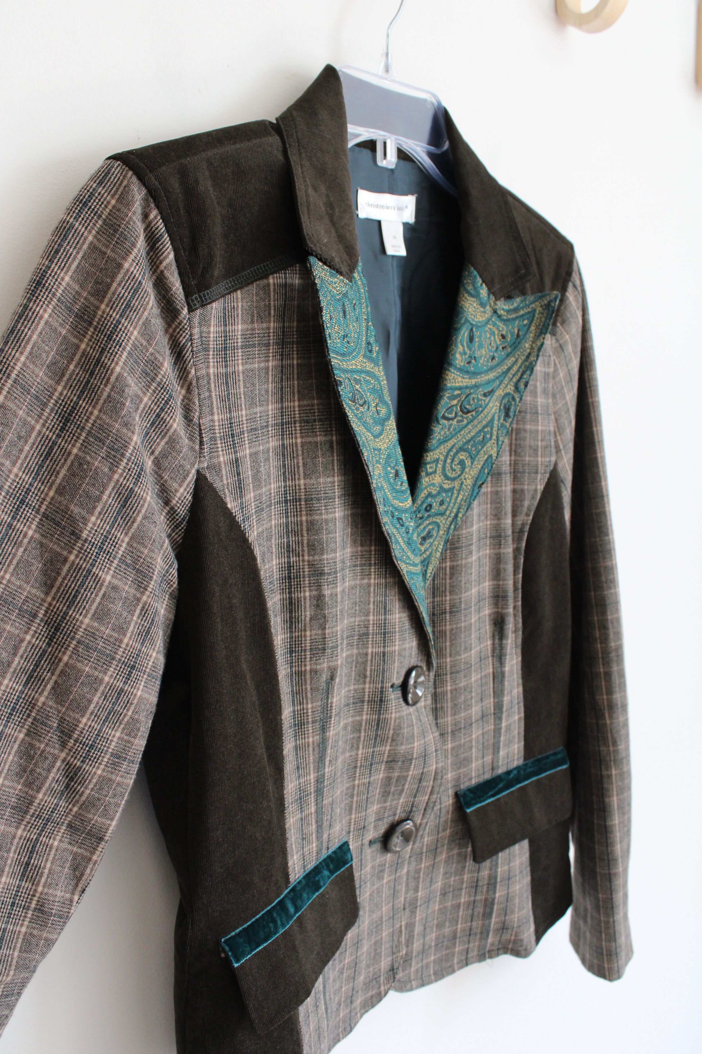 Christopher & Banks Green Corduroy & Brown Plaid Blazer | M