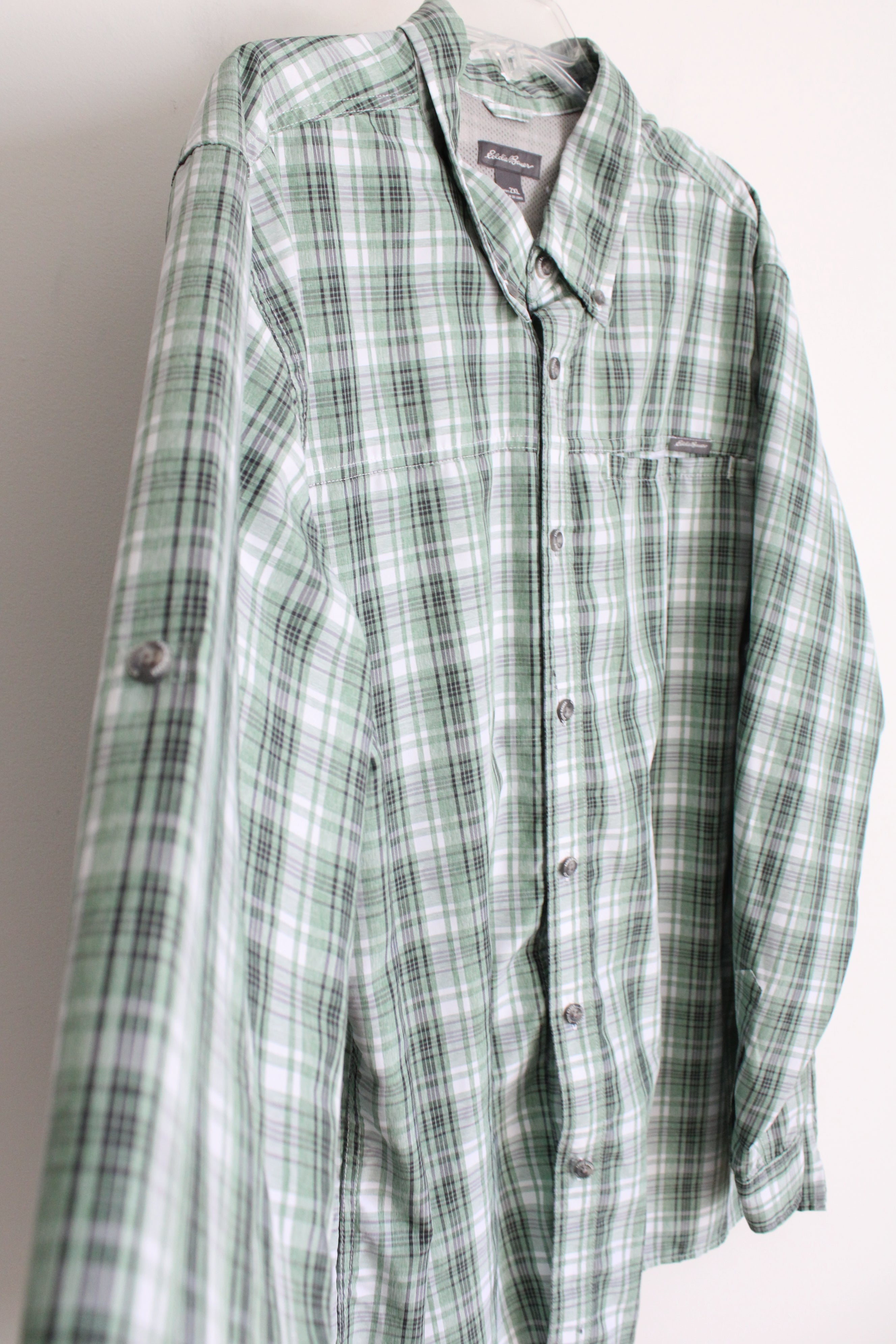 Eddie Bauer Long Sleeved Green Plaid Button Down Shirt | XXL