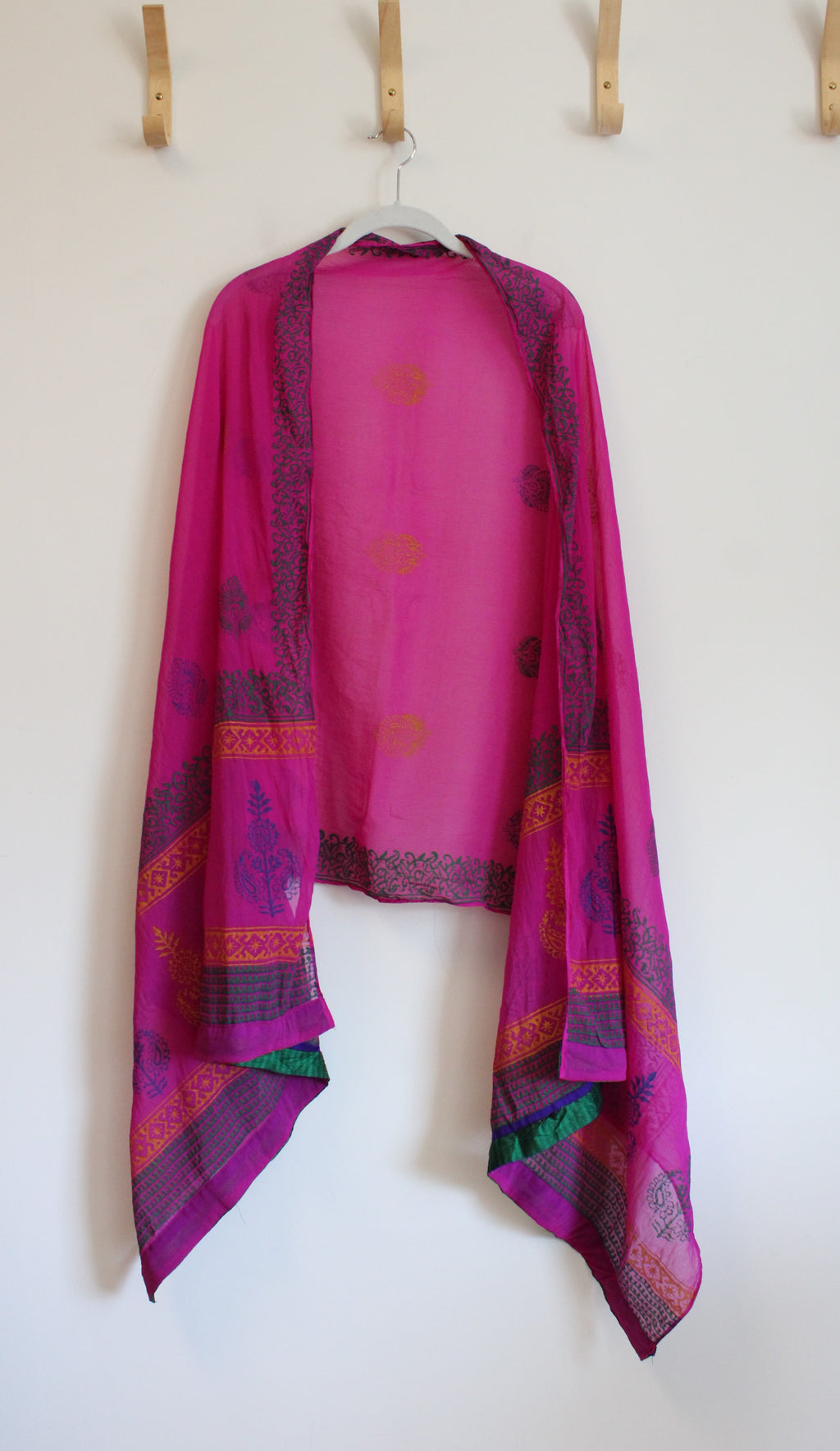 Yellow Green & Blue Patterned Pink Shawl