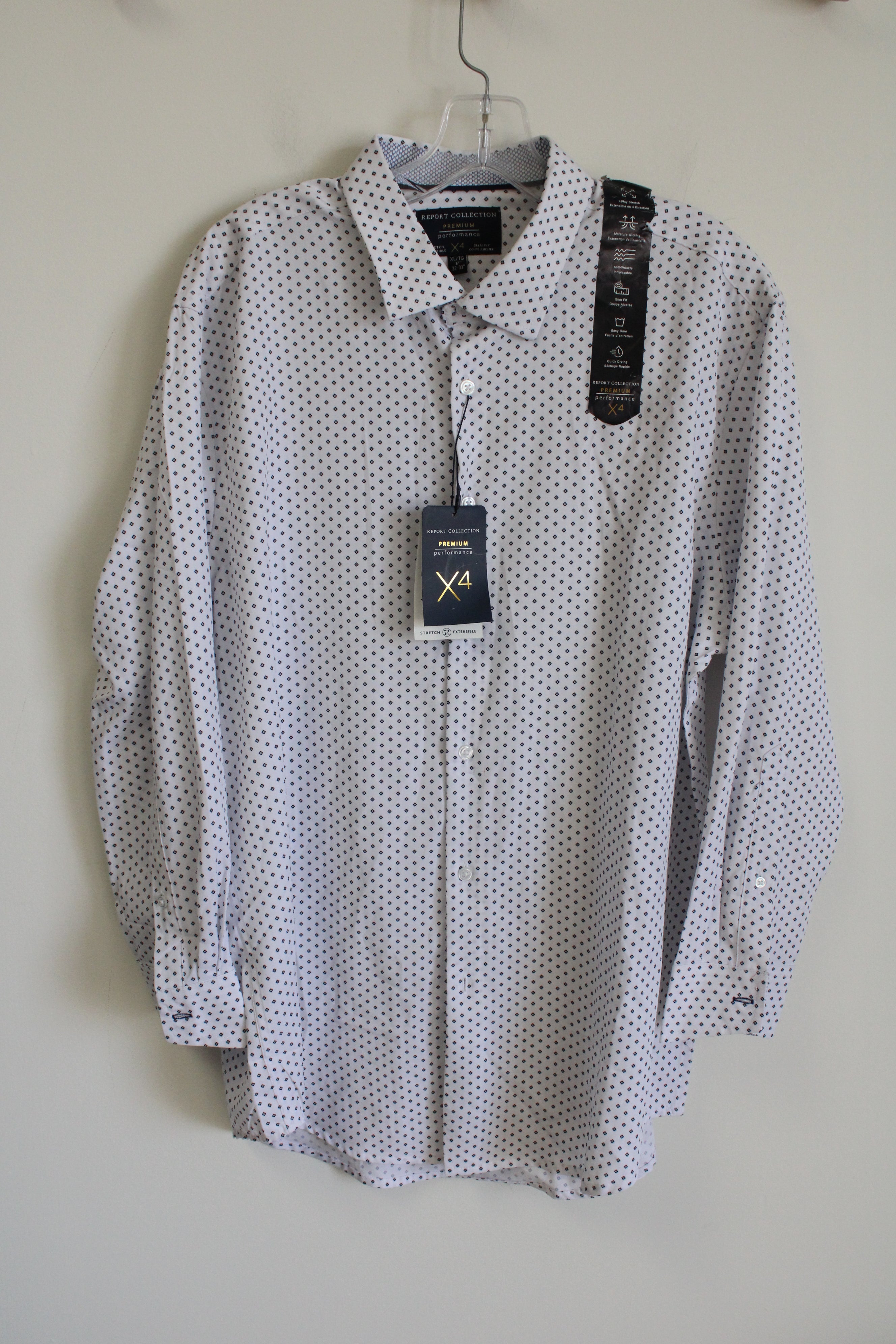 NEW Nordstrom Rack Report Collection Slim Fit White Patterned Button Down Shirt | XL