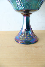 Vintage Indiana Glass Harvest Grape Blue Iridescent Carnival Glass Compote Dish