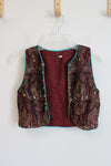 Vintage Embroidered Gold Rhinestone Teal Edged Vest