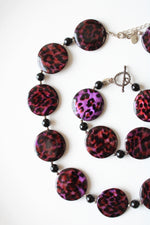 Donna Dressler Purple Glass Leopard Print Beaded Sterling Silver Necklace & Bracelet Set