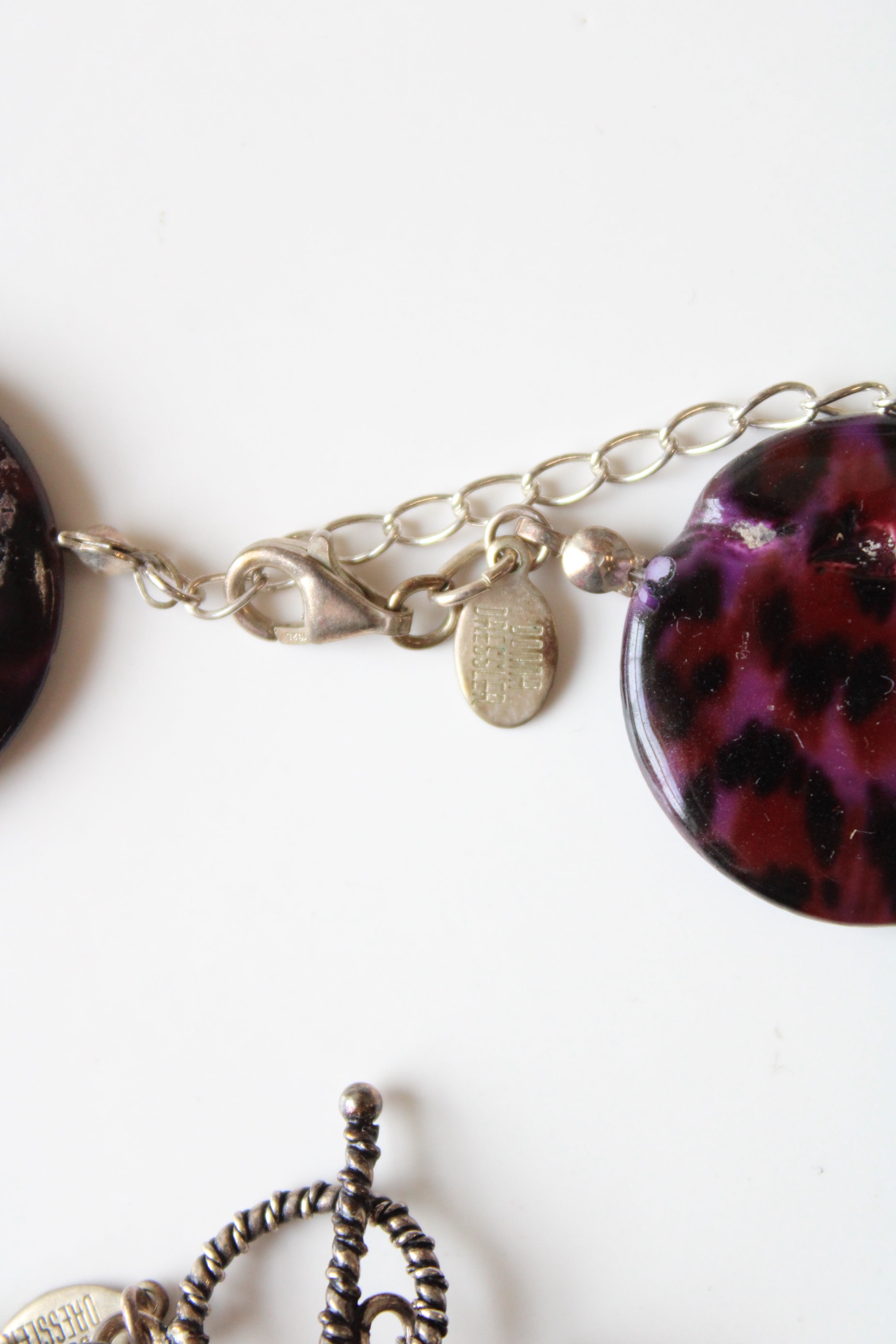 Donna Dressler Purple Glass Leopard Print Beaded Sterling Silver Necklace & Bracelet Set