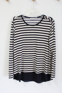 Susan Graver Dark Navy Blue & Cream Striped Top | M