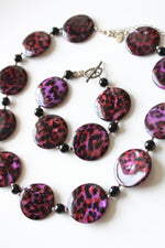 Donna Dressler Purple Glass Leopard Print Beaded Sterling Silver Necklace & Bracelet Set