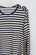 Susan Graver Dark Navy Blue & Cream Striped Top | M