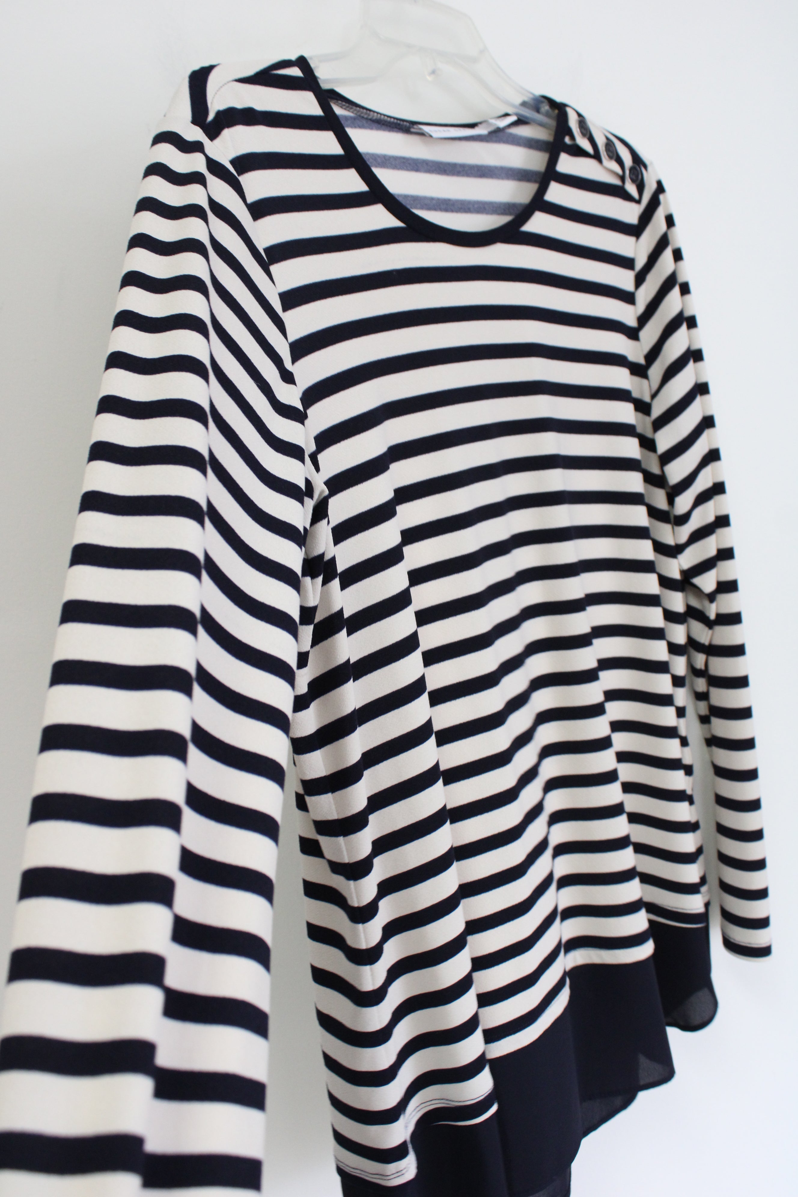 Susan Graver Dark Navy Blue & Cream Striped Top | M