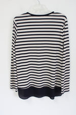 Susan Graver Dark Navy Blue & Cream Striped Top | M