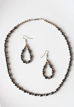 Black & Silver Metal Beaded Necklace & Earring Set