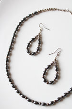 Black & Silver Metal Beaded Necklace & Earring Set