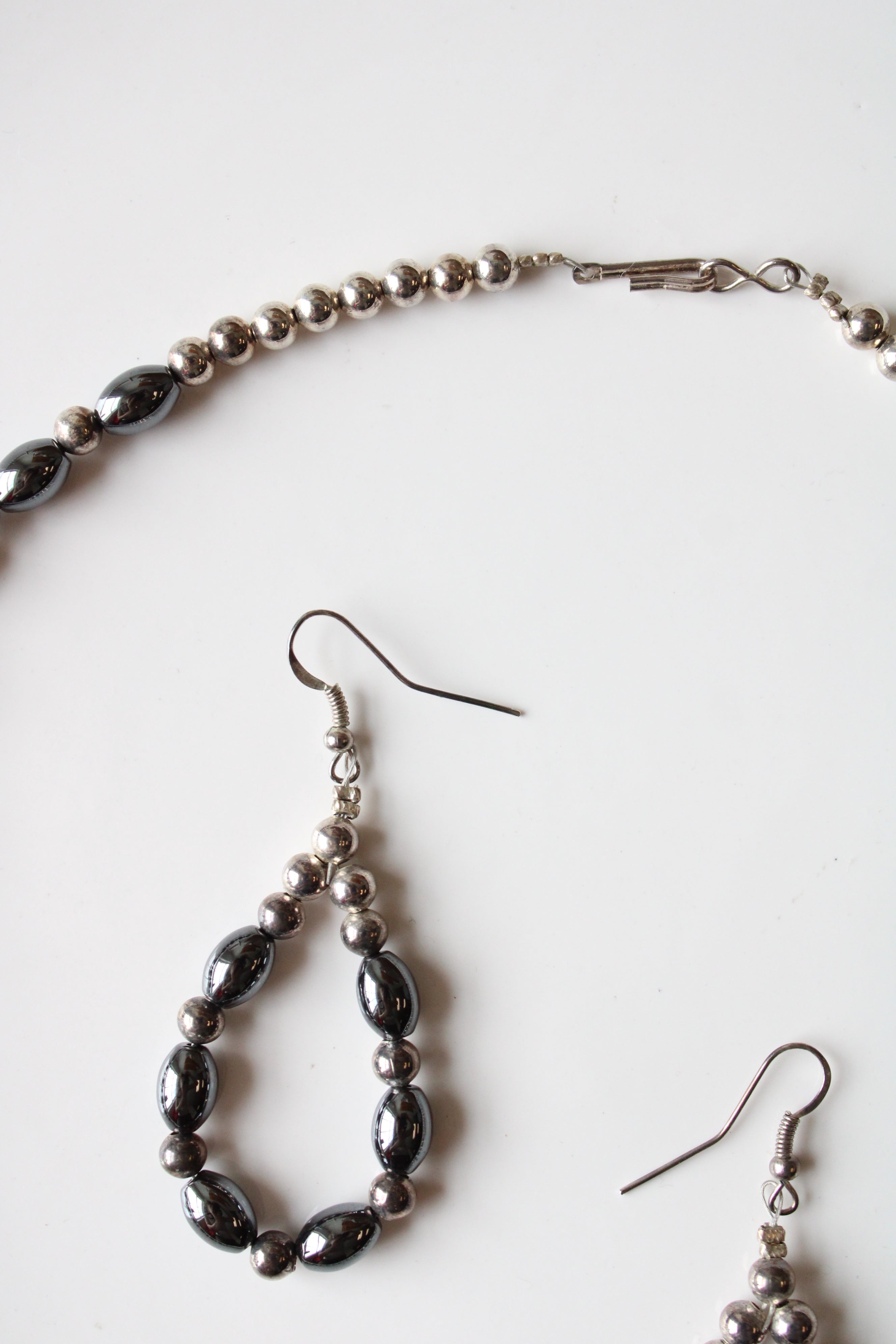 Black & Silver Metal Beaded Necklace & Earring Set