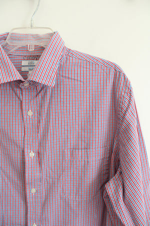 Croft & Barrow Classic Fit Red White & Blue Plaid Button Down Shirt | 32/33 (17.5)