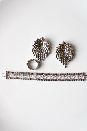 Clear Crystal Silver Vintage Earring Bracelet & Ring Set