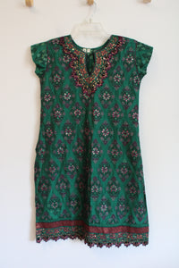 Pink & Purple Sequin Patterned Green Tunic Top